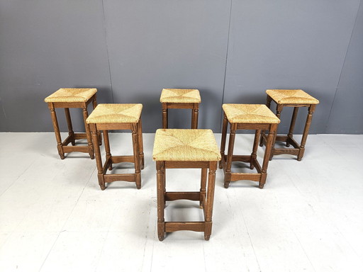 Vintage rieten barkrukken - set van 6, 1960S