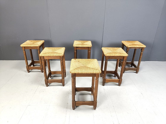 Image 1 of Vintage rieten barkrukken - set van 6, 1960S