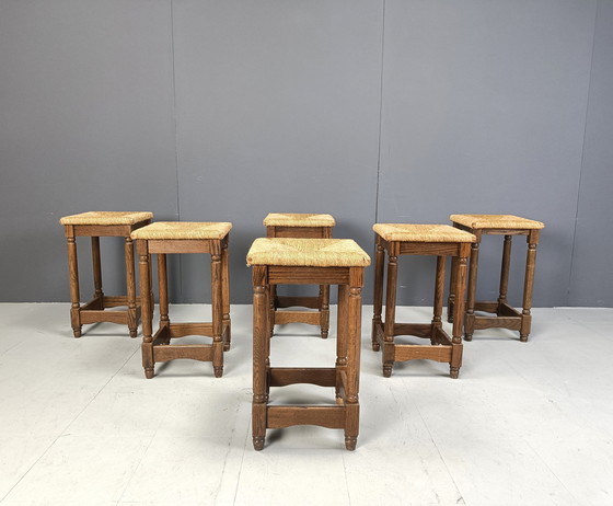 Image 1 of Vintage rieten barkrukken - set van 6, 1960S