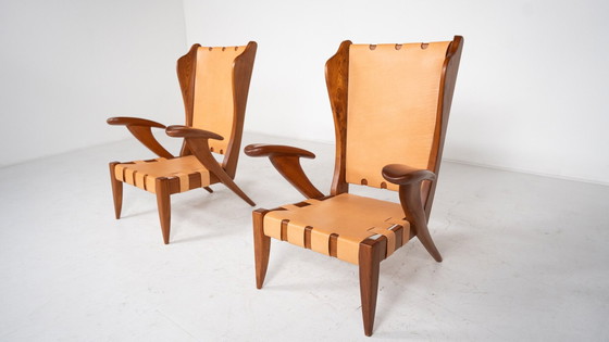 Image 1 of Mid Century Paar fauteuils met hoge rugleuning van Guglielmo Pecorini, Italië, 1930S - Nieuw Leer