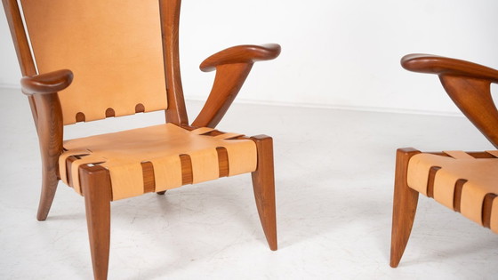 Image 1 of Mid Century Paar fauteuils met hoge rugleuning van Guglielmo Pecorini, Italië, 1930S - Nieuw Leer