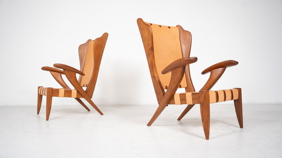 Image 1 of Mid Century Paar fauteuils met hoge rugleuning van Guglielmo Pecorini, Italië, 1930S - Nieuw Leer