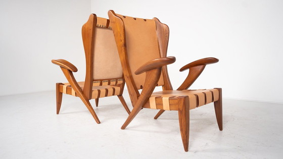 Image 1 of Mid Century Paar fauteuils met hoge rugleuning van Guglielmo Pecorini, Italië, 1930S - Nieuw Leer