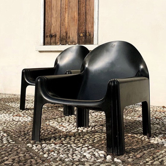 Image 1 of Paar vintage zwarte model 4794 loungestoelen van Gae Aulenti voor Kartell, Italië 1970