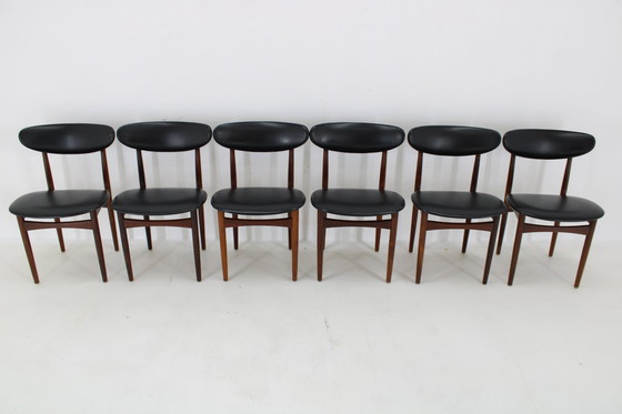 Image 1 of 1960S Set van zes Scantic Mobelvaerk eetkamerstoelen in kunstleer, Denemarken