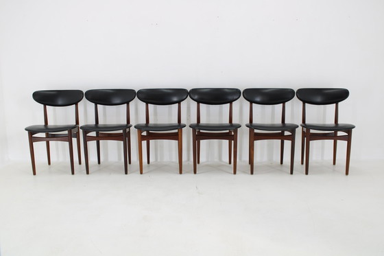 Image 1 of 1960S Set van zes Scantic Mobelvaerk eetkamerstoelen in kunstleer, Denemarken