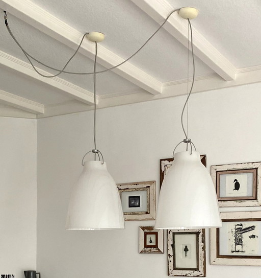 2x Caravaggio P3 Opaal Hanglamp Fritz Hansen