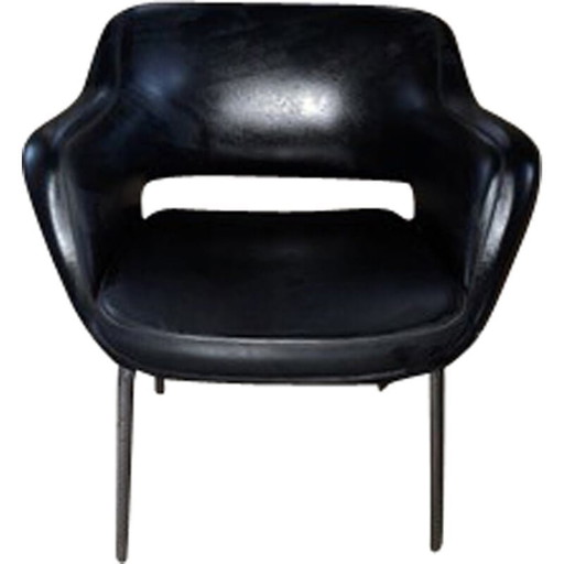 Vintage zwart leren fauteuil van Eero Saarien voor Cassina
