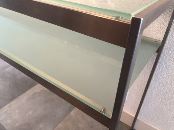 Image 1 of Moderne Lange Sidetable Console Van Glas En Geborsteld Staal