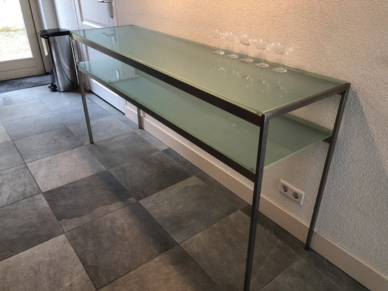 Image 1 of Moderne Lange Sidetable Console Van Glas En Geborsteld Staal