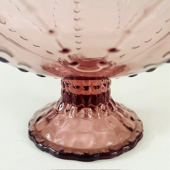 Image 1 of Vintage Boheems persglas schaal op voet paars roze