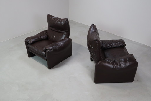 Pair Of Maralunga Leather Armchairs By Vico Magistretti For Cassina, 1974.