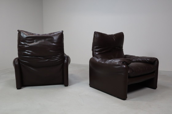 Image 1 of Pair Of Maralunga Leather Armchairs By Vico Magistretti For Cassina, 1974.