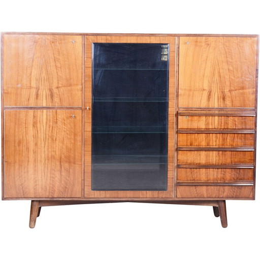 Vintage Art Deco notenhouten boekenkast dressoir, Tsjecho-Slowakije 1920