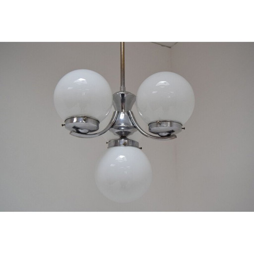 Vintage art deco kroonluchter van chroomglas, Tsjecho-Slowakije 1930