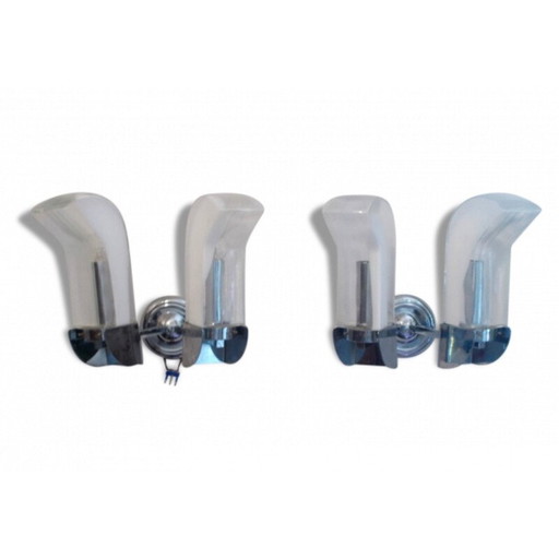 Paar Mazzega wandlampen in Murano glas en roestvrij staal, Carlo NASON -1960