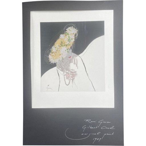 Vintage mode-illustratie door René Grau voor Gilbert Orcel, 1947