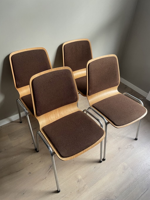 4X Vintage Eetkamerstoelen Hout/Stof