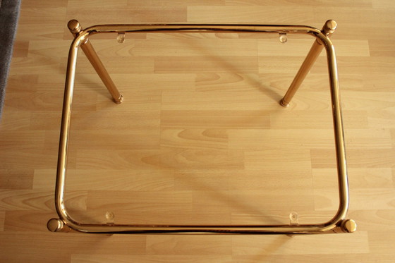 Image 1 of Messing bijzettafel met rookglazen blad - Vintage