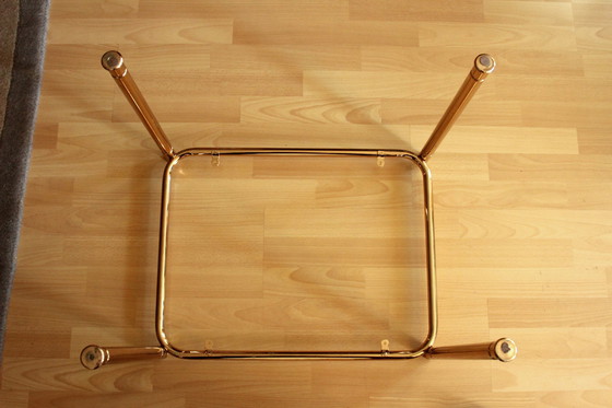 Image 1 of Messing bijzettafel met rookglazen blad - Vintage