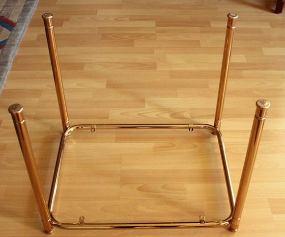 Image 1 of Messing bijzettafel met rookglazen blad - Vintage