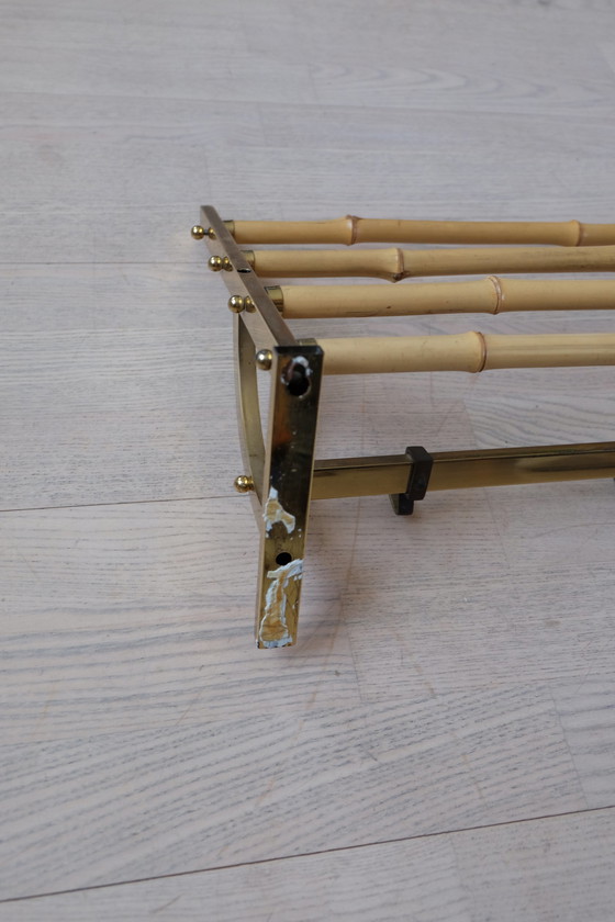 Image 1 of Set wandkapstok hoedenrek paraplubak messing bamboe vintage 80cm aEb