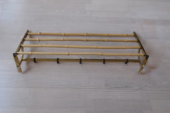 Image 1 of Set wandkapstok hoedenrek paraplubak messing bamboe vintage 80cm aEb