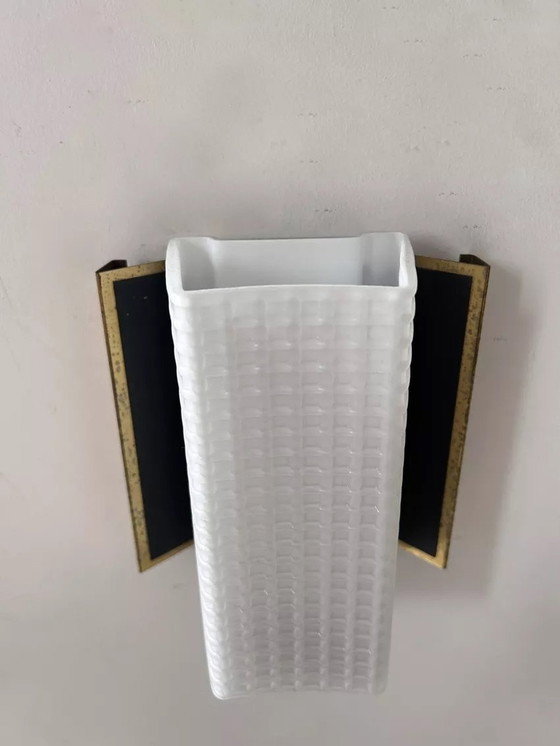 Image 1 of Vintage wandlamp, Opaline en messing, Frankrijk 1950