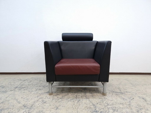 Knoll International echt leren fauteuil Ettore Sottsass rood/zwarte design fauteuil