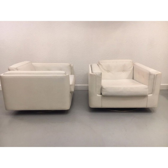 Image 1 of Set van 2 vintage witte skai fauteuils van Zanotta, jaren 1965