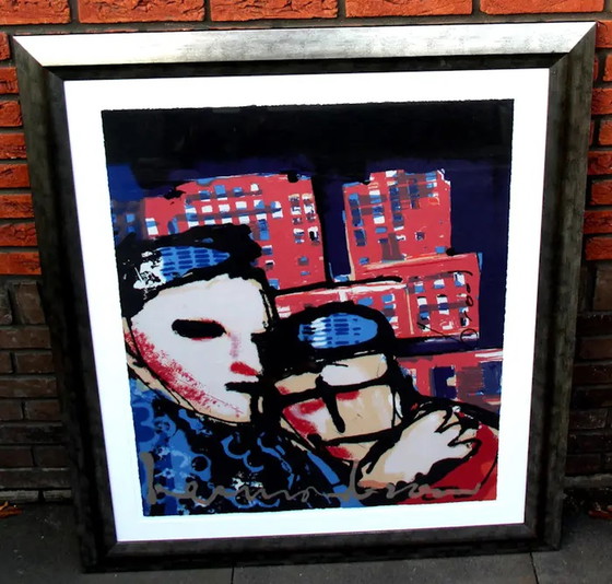 Image 1 of Herman Brood - ingelijste zeefdruk: City love (nette lijst!)