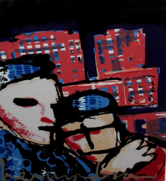 Image 1 of Herman Brood - ingelijste zeefdruk: City love (nette lijst!)