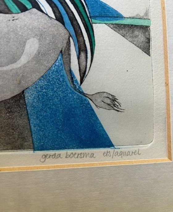 Image 1 of Ingelijste Ets/Aquarel Van Gerda Boersma