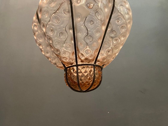 Image 1 of Roze handgeblazen Murano glazen hanglamp, jaren 70