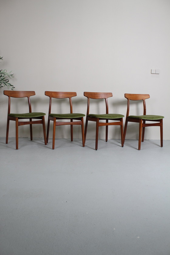 Image 1 of 4X Vintage Deens Design Eetkamerstoelen - Henning Kjærnulf, Jaren '60