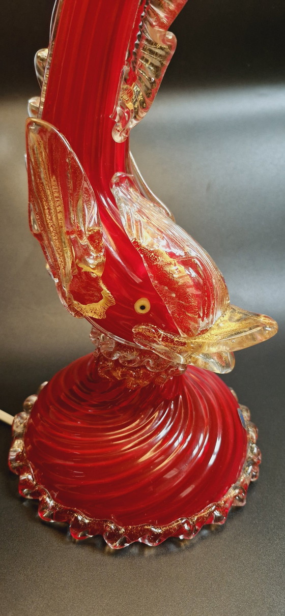 Image 1 of 1960S Luxe Murano Glazen Tafellamp Met Gouden Bladeren Door Barovier&Toso