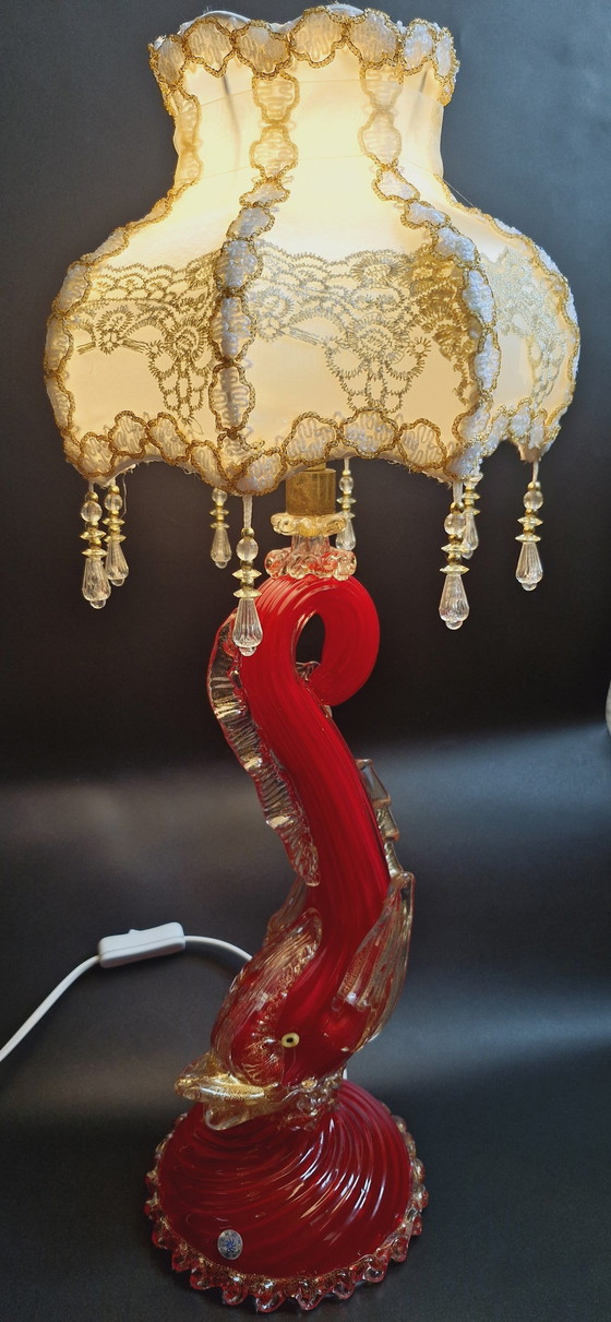 Image 1 of 1960S Luxe Murano Glazen Tafellamp Met Gouden Bladeren Door Barovier&Toso