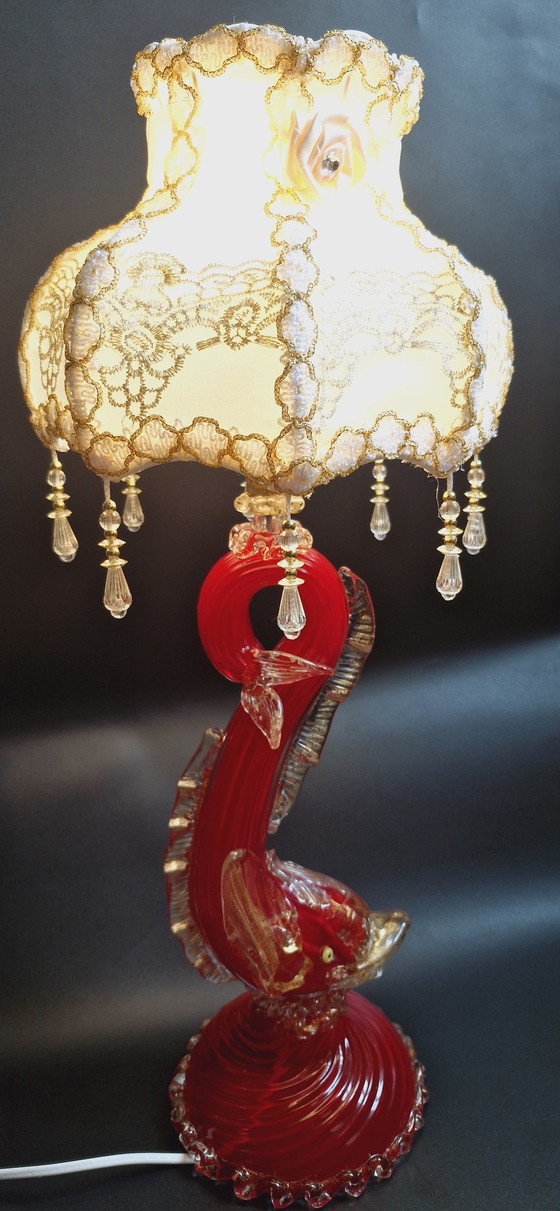 Image 1 of 1960S Luxe Murano Glazen Tafellamp Met Gouden Bladeren Door Barovier&Toso