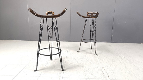 Image 1 of Vintage Spaanse smeedijzeren barkrukken, 1960S - set van 6