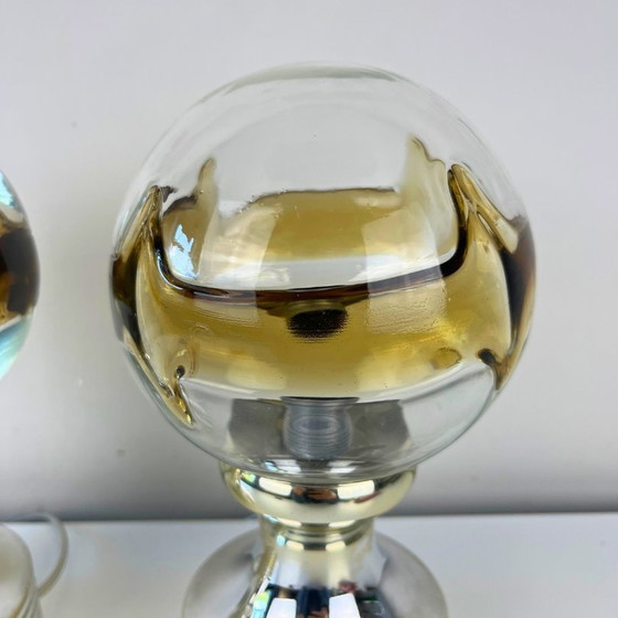 Image 1 of 2X Space Age Tafellamp - Chroom En Glas 