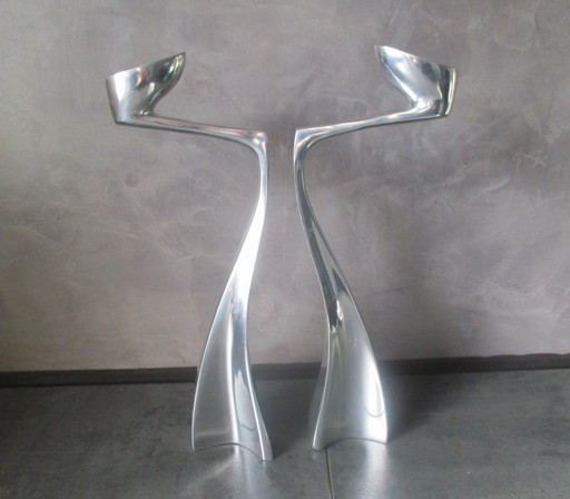  Matthew Hilton Voor Scp 2 Kandelaars, Swan Arclumis, 32 Cm, 1986.