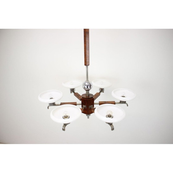 Image 1 of Vintage art deco kroonluchter van hout en walnootfineer, Tsjecho-Slowakije 1930