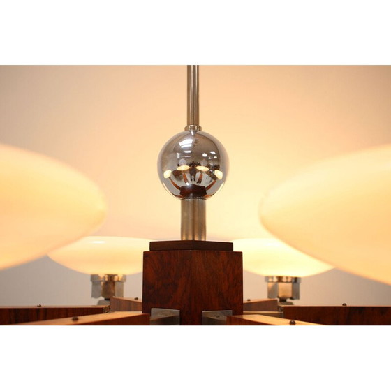Image 1 of Vintage art deco kroonluchter van hout en walnootfineer, Tsjecho-Slowakije 1930