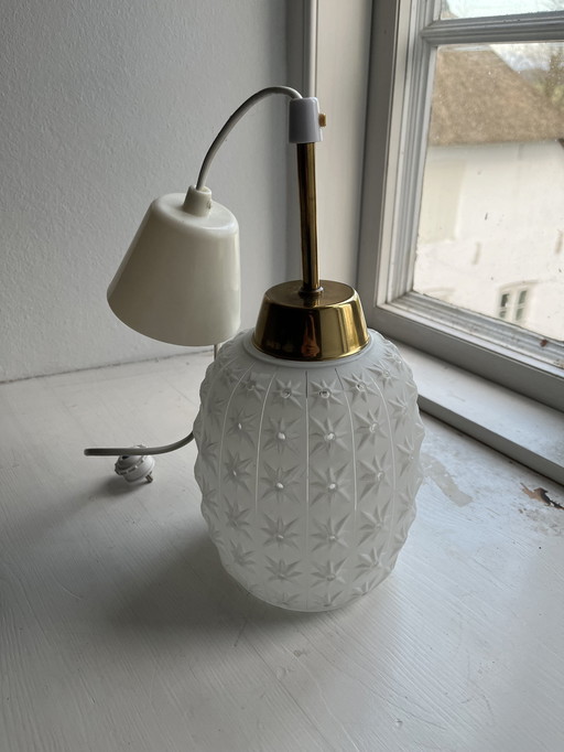 Plafondlamp van glas met messing details, vintage