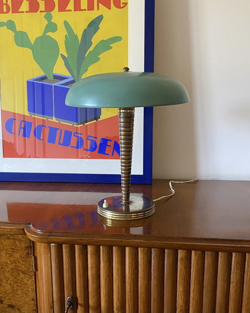 Mid Century Messing Tafel / Bureaulamp, Italië Ca. 1950S