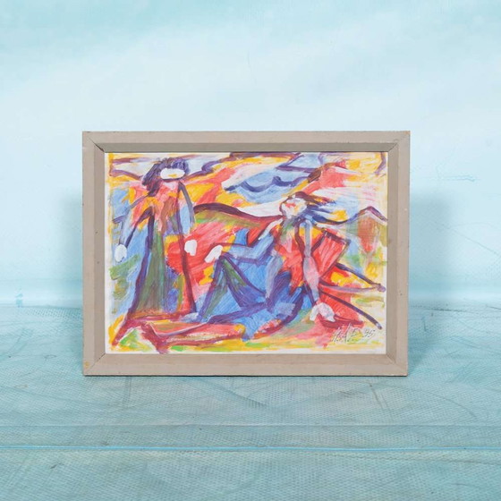 Image 1 of Deense kunst Fahrendorf, schilderij abstract kunstwerk