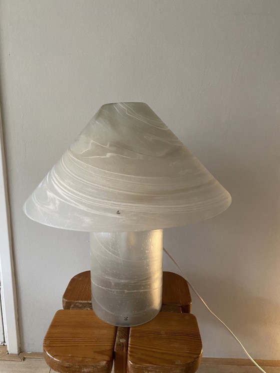 Image 1 of Vintage Murano Peill & Putzler mushroom wit-grijzig gewolkte glazen tafellamp