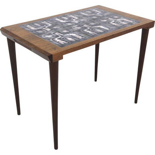 Vintage rozenhouten bijzettafel met keramisch blad, Denemarken 1960
