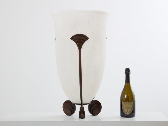 Image 1 of Karl Springer Voor Seguso Grote Bronzen Art Deco Matglazen Vaas 1980
