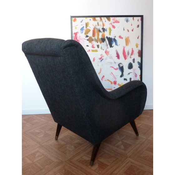 Image 1 of Vintage gerestaureerde donkere fauteuil - jaren 1950